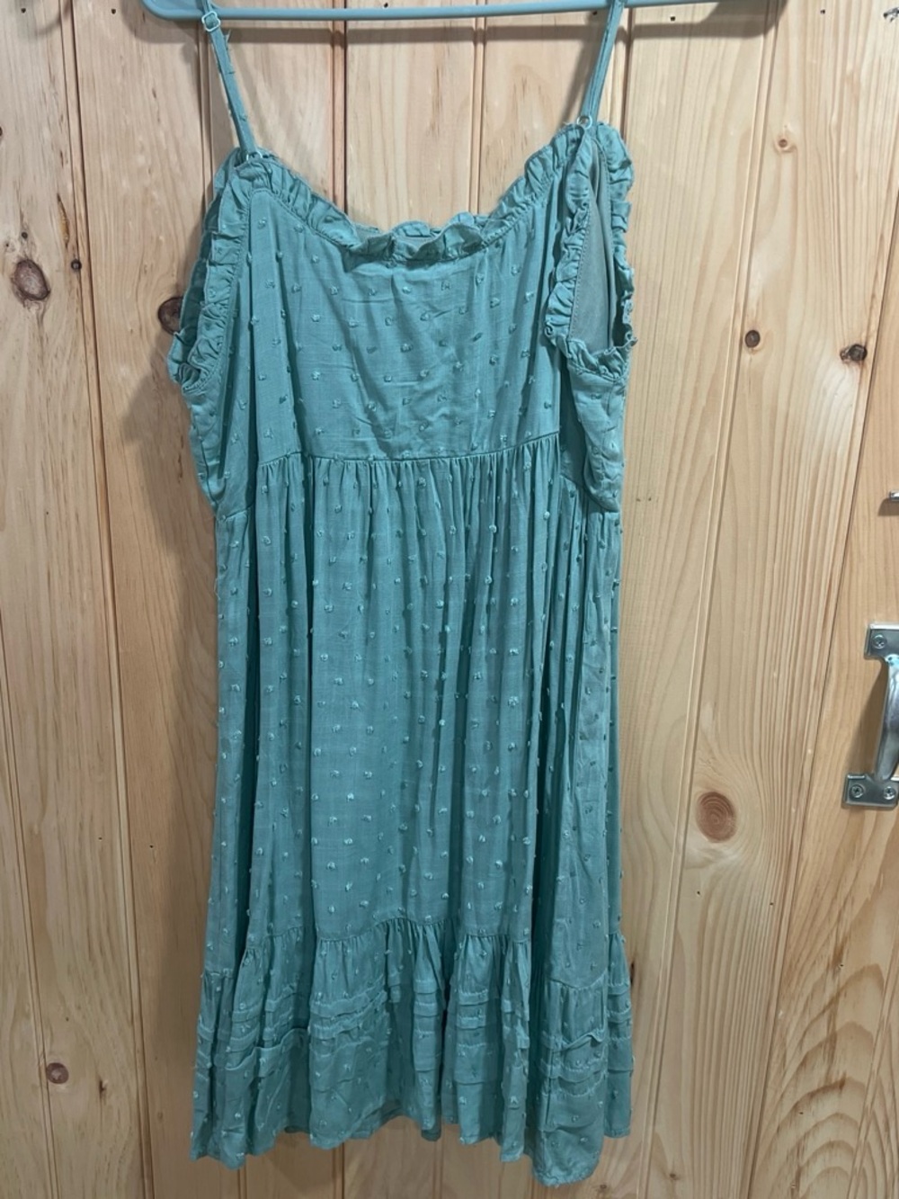 Umgee Teal Ruffled Spaghetti-Strap Mini Dress